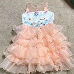 Peach Floral Unicorn Ruffle Dress girl size 8